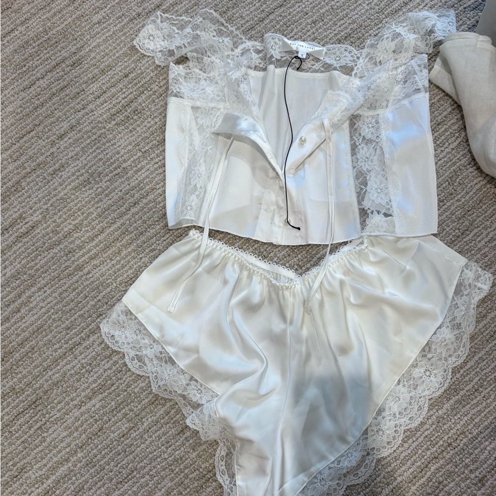 Satin Lace-Trim Camisole & Short Sleep Set in White